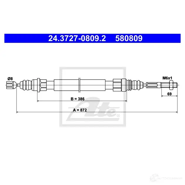 Трос ручника, стояночного тормоза ATE GGBB31 5808 09 61680 24372708092