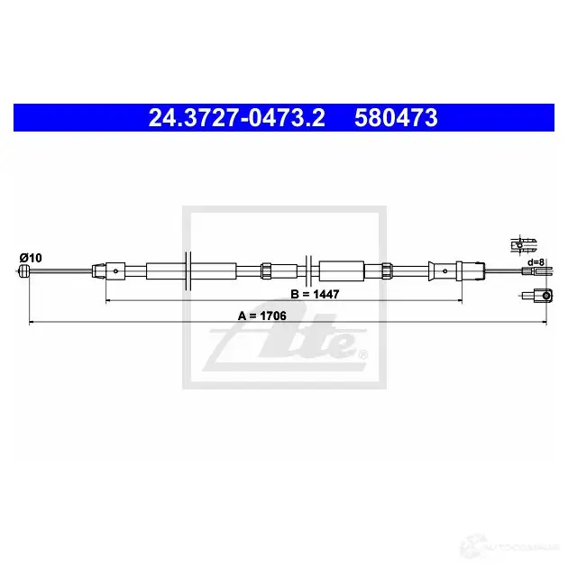 Трос ручника, стояночного тормоза ATE 24372704732 BM8TH 61464 58 0473 изображение 0
