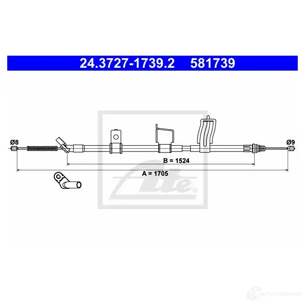 Трос ручника, стояночного тормоза ATE 581 739 DJLGXU 24372717392 61865 изображение 0