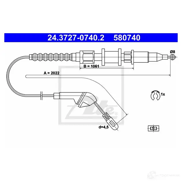 Трос ручника, стояночного тормоза ATE 61614 Z4CFWN 58074 0 24372707402