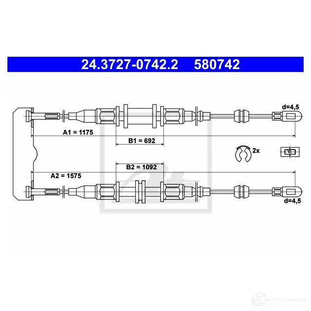Трос ручника, стояночного тормоза ATE X87NDD 61616 5807 42 24372707422