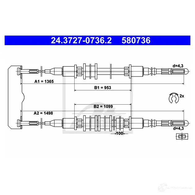 Трос ручника, стояночного тормоза ATE 5807 36 POH8TL 61610 24372707362