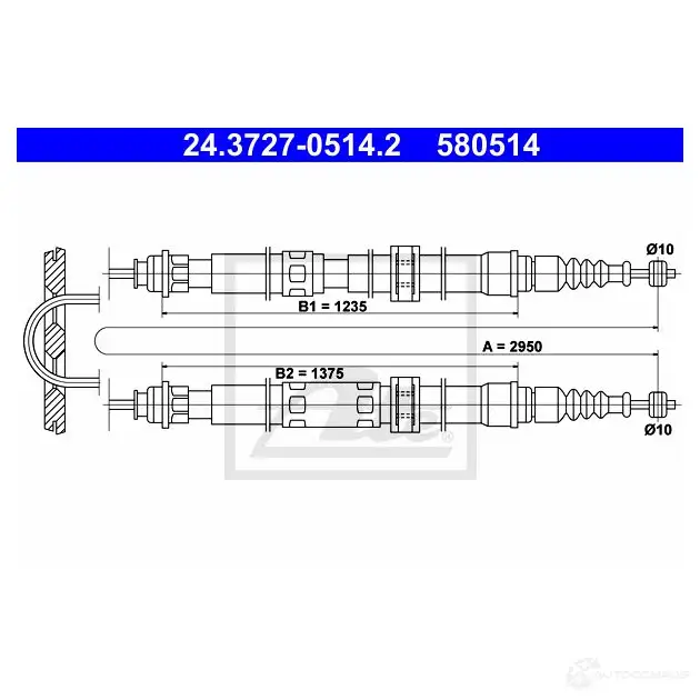 Трос ручника, стояночного тормоза ATE 24372705142 BCG6DEO 5 80514 61484