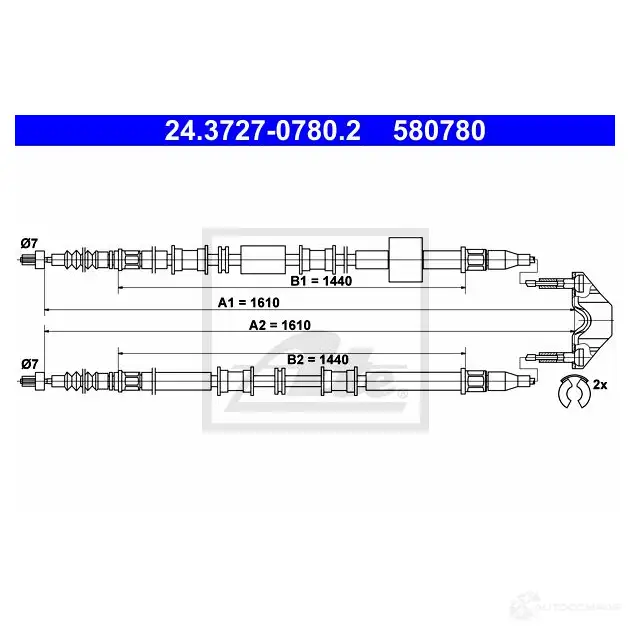 Трос ручника, стояночного тормоза ATE 61652 0070UZ 24372707802 58 0780 - Изображение 1
