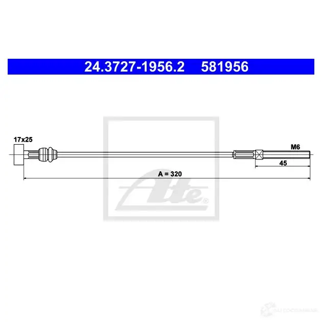 Трос ручника, стояночного тормоза ATE 24372719562 61953 58 1956 SRIPZ7 изображение 0