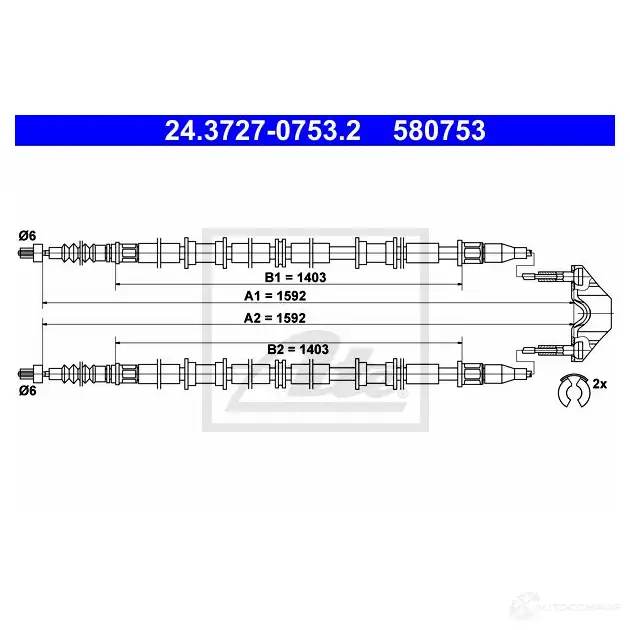 Трос ручника, стояночного тормоза ATE 62DSBD 61627 24372707532 580 753