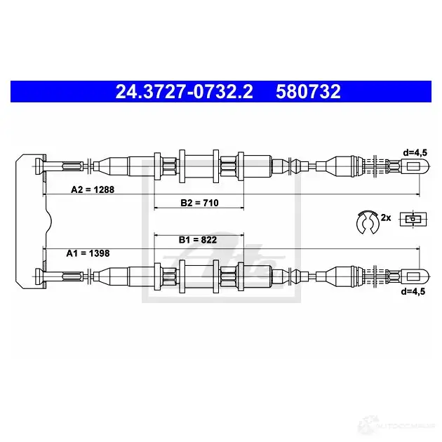 Трос ручника, стояночного тормоза ATE 2NZ5C 61606 24372707322 58073 2