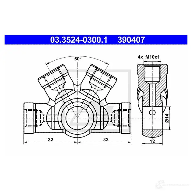Разъем металлической трубы ATE 03352403001 54454 39040 7 X1O2G1Q