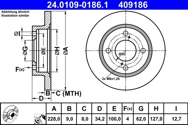 Тормозной диск ATE 1440103250 J04Y 5N 24.0109-0186.1