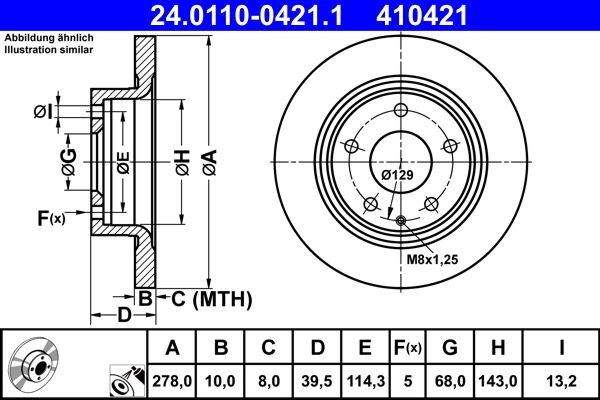 Тормозной диск ATE 1440103252 T4C57 V 24.0110-0421.1