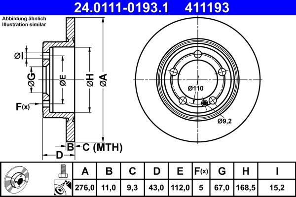 Тормозной диск ATE ZK9B Q 24.0111-0193.1 1440103253 изображение 0