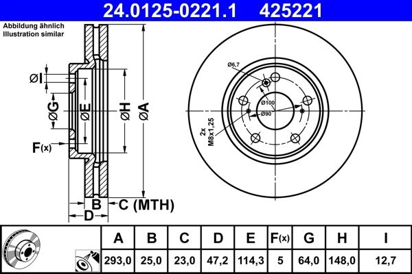 Тормозной диск ATE 24.0125-0221.1 1440103267 5NGQ 73V изображение 0