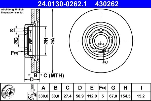 Тормозной диск ATE 24.0130-0262.1 F 7FO0M 1440103278 изображение 0