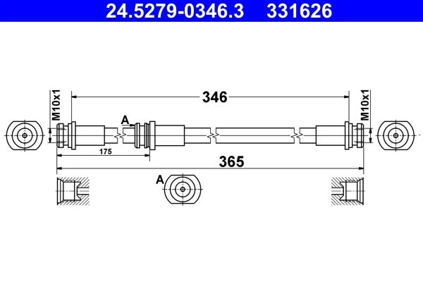 Тормозной шланг ATE C8I0P Q8 1440103515 24.5279-0346.3 - Изображение 1