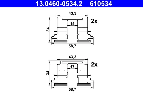 Комплектующие, колодки дискового тормоза ATE 1440103644 HQK0A A 13.0460-0534.2 изображение 0