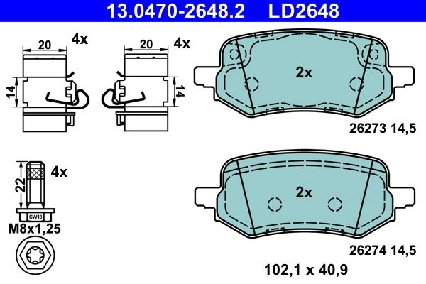 Тормозные колодки дисковые ATE 9EIW A 13.0470-2648.2 1439857647 изображение 0