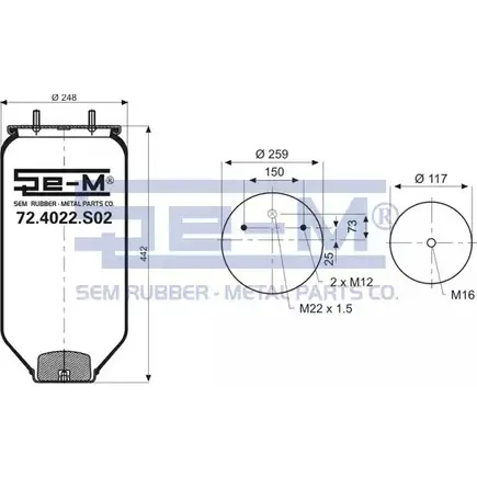 Пневмобаллон SEM LASTIK H CBJC4 9263I 3686829 72.4022.S02