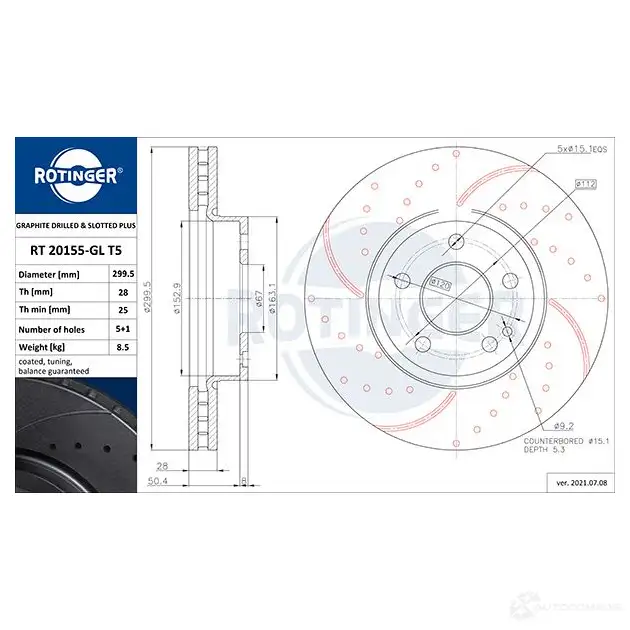 Тормозной диск ROTINGER rt20155glt5 20155 -GL/T5 XYM0V 1194549986 изображение 0