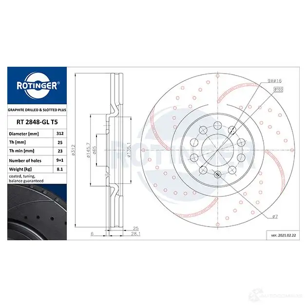 Тормозной диск ROTINGER 1194552461 rt2848glt5 28 48-GL/T5 53QMX - Изображение 1