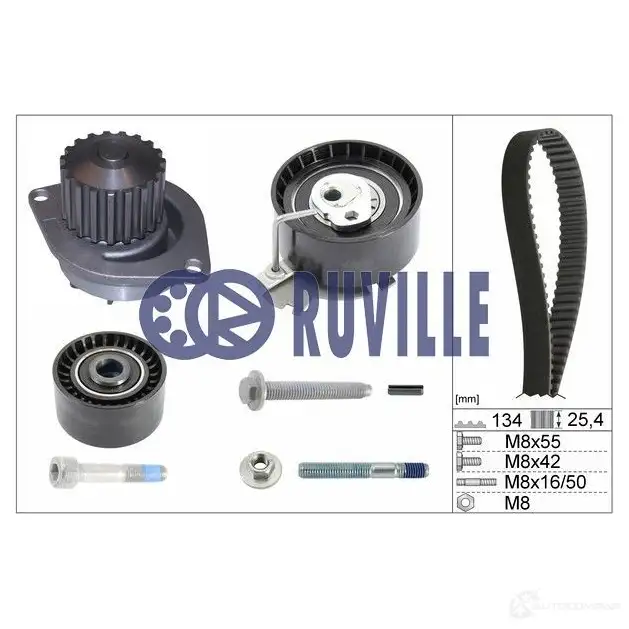 Комплект ремня грм с водяным насосом RUVILLE 253655 134S P254H2 56638701 5581XS