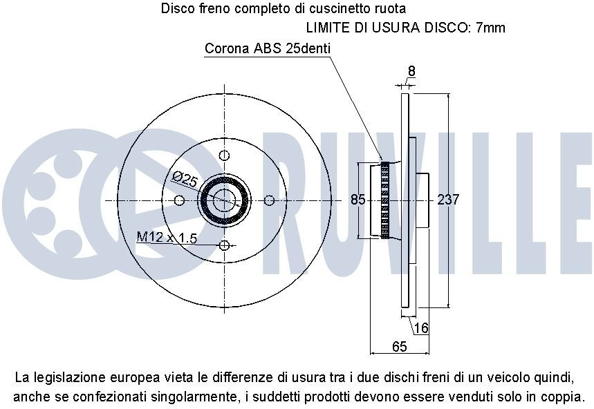 Тормозной диск RUVILLE 221540 B V9PL0 1440083022 изображение 1