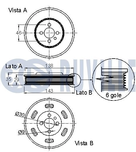 Ременный шкив, коленчатый вал RUVILLE 520064 1440083601 S F6KV70 изображение 1