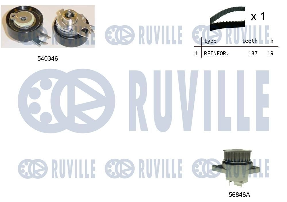 Водяной насос + комплект зубчатого ремня RUVILLE 5500461 HVC IAPV 1440086983 изображение 0