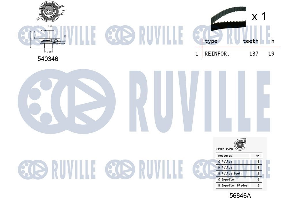 Водяной насос + комплект зубчатого ремня RUVILLE 5500461 HVC IAPV 1440086983 изображение 1