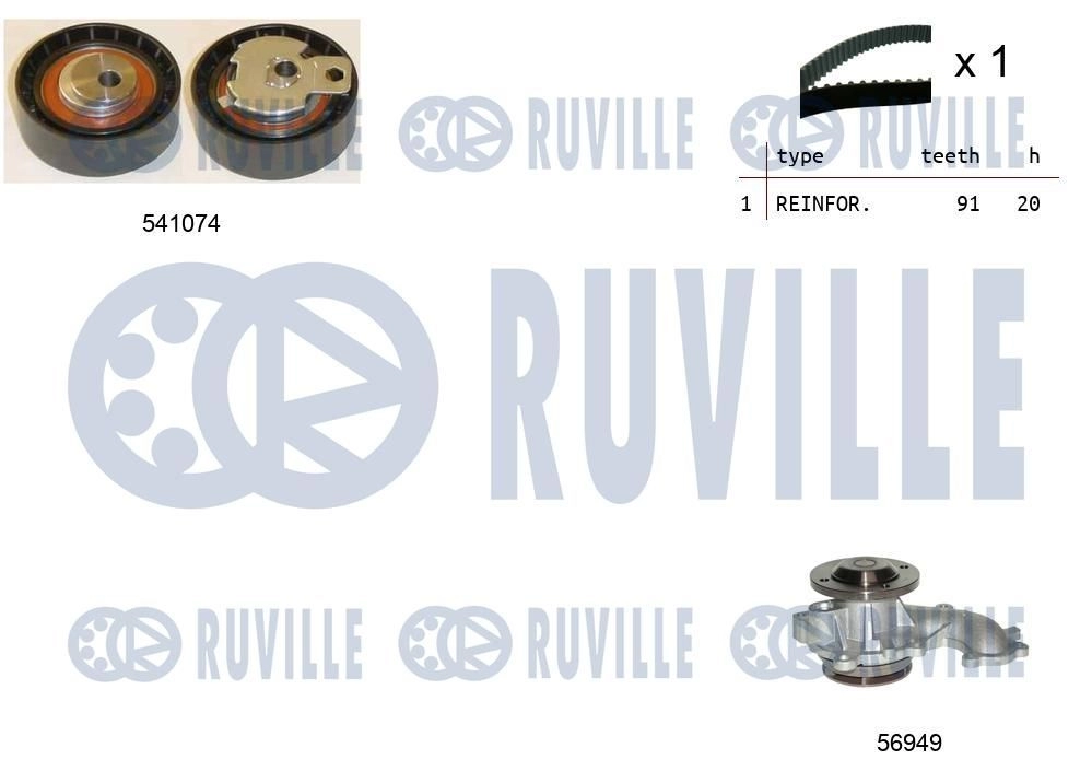 Водяной насос + комплект зубчатого ремня RUVILLE 1440086996 4J7ZK O 5500541 - Изображение 1