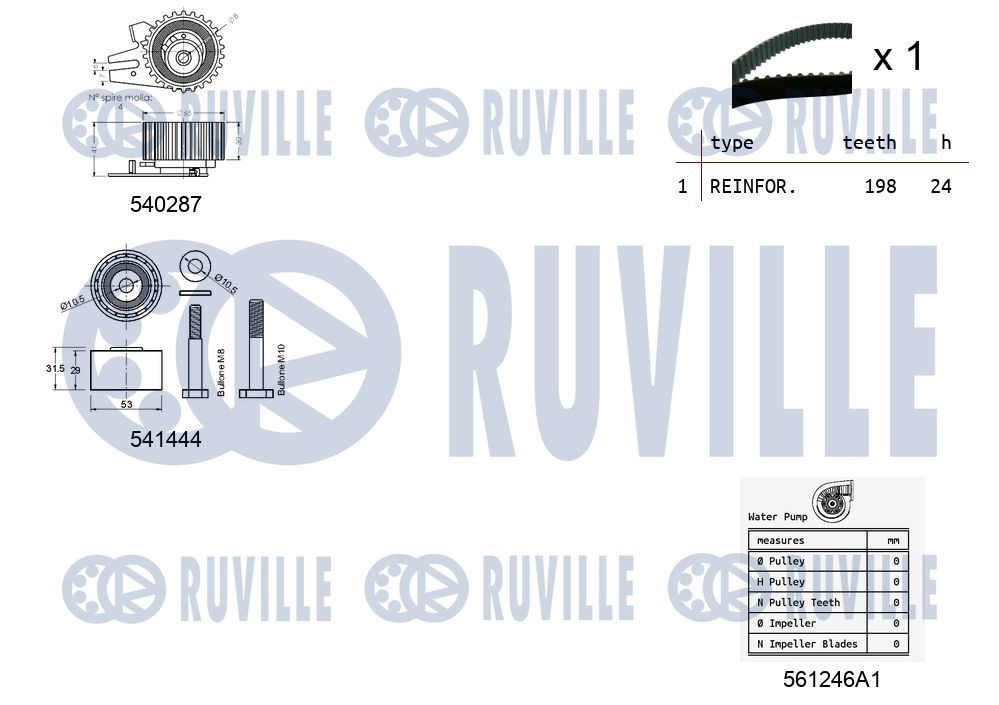 Водяной насос + комплект зубчатого ремня RUVILLE 5501241 1440087093 6P ZN9U изображение 1