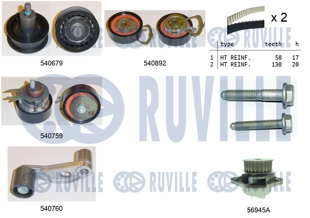Водяной насос + комплект зубчатого ремня RUVILLE 5501361 QM22 VR 1440087111 изображение 0