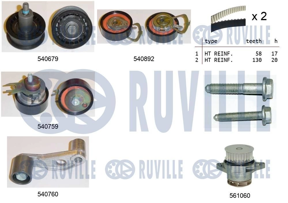 Водяной насос + комплект зубчатого ремня RUVILLE 1440087112 6K 9NL2C 5501362 - Изображение 1