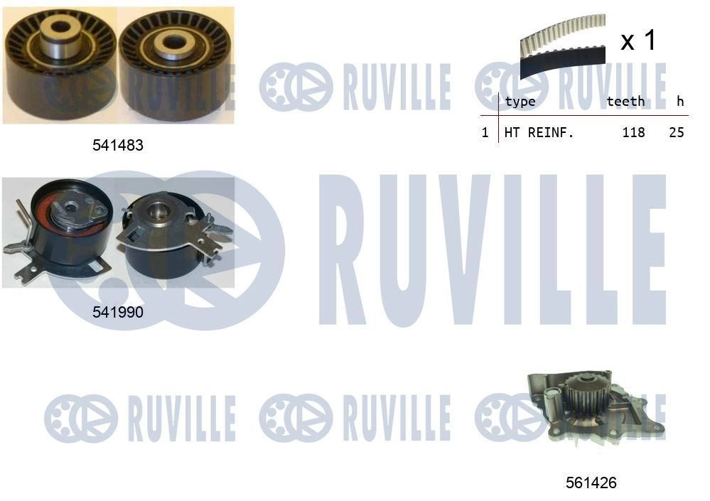 Водяной насос + комплект зубчатого ремня RUVILLE 1440087275 5502801 W GFUT4O - Изображение 1