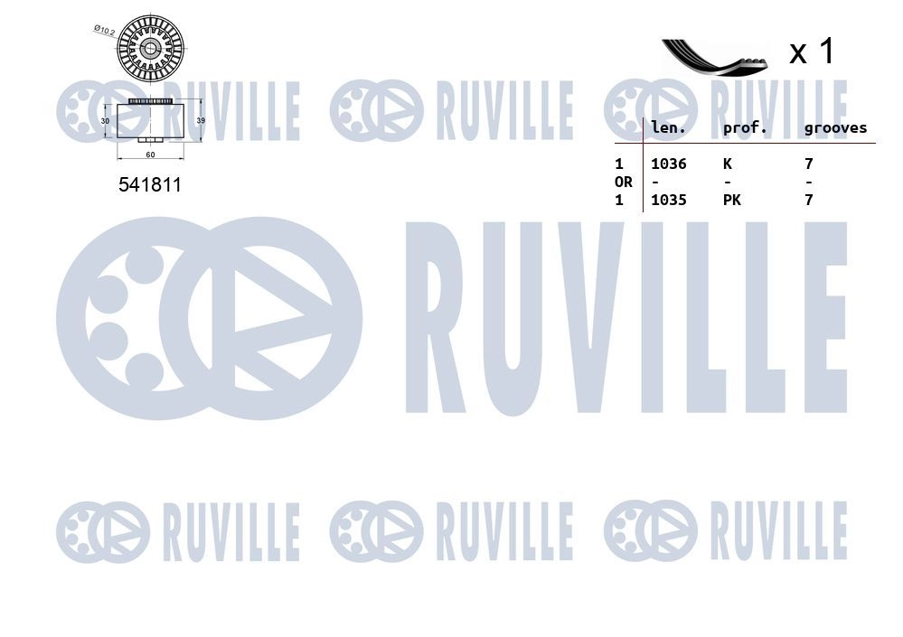 Поликлиновой ременный комплект RUVILLE 570065 1440088504 C I99LUT изображение 1