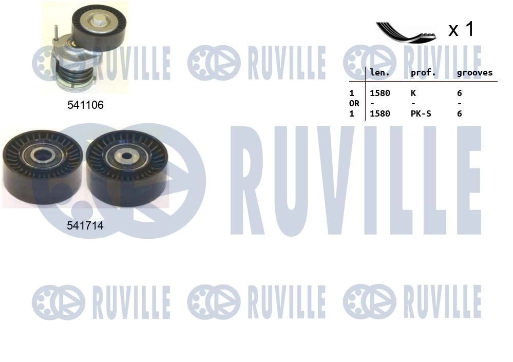 Поликлиновой ременный комплект RUVILLE 1440088552 QIO5NR W 570113 - Изображение 1