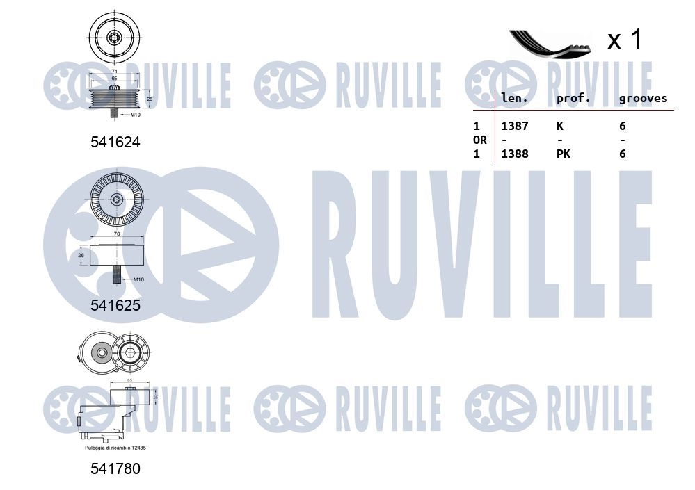 Поликлиновой ременный комплект RUVILLE 1440088610 86 X0QL 570171 изображение 1