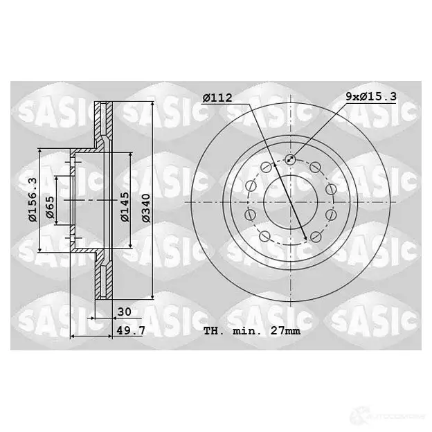 Тормозной диск SASIC 1222358017 3660872446664 6106184 N6NY 1A изображение 0