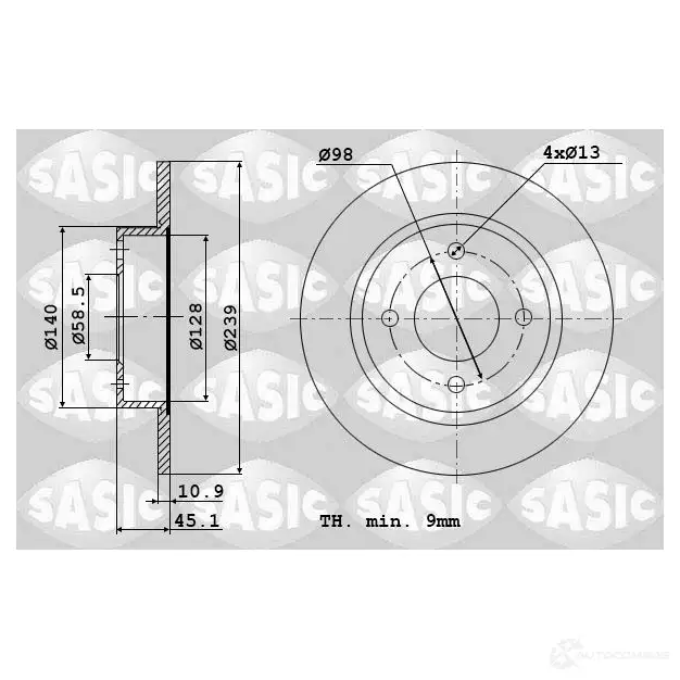 Тормозной диск SASIC 2139905 3660872327499 X SJ11E 9004313J