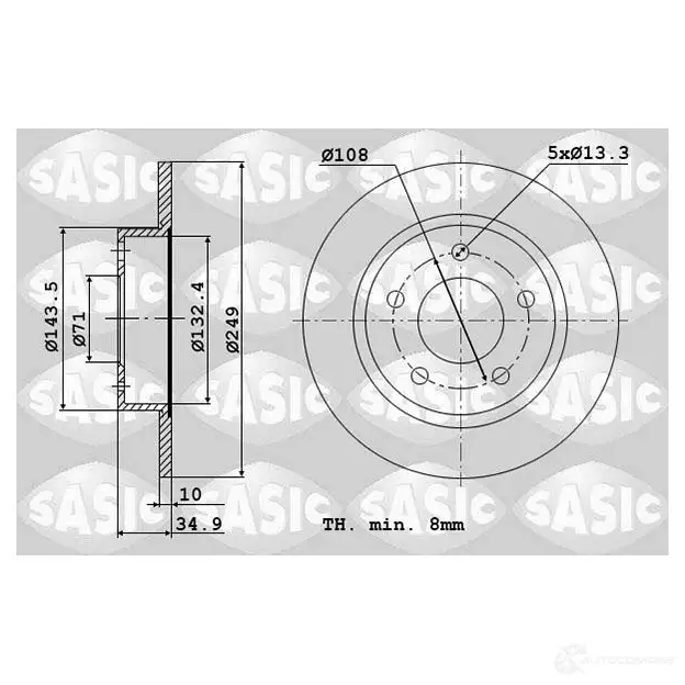 Тормозной диск SASIC 3660872446572 6100034 C8C FPT 1222356937 изображение 0