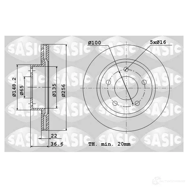 Тормозной диск SASIC 6106041 3660872374868 A8TPU 3X 2136810