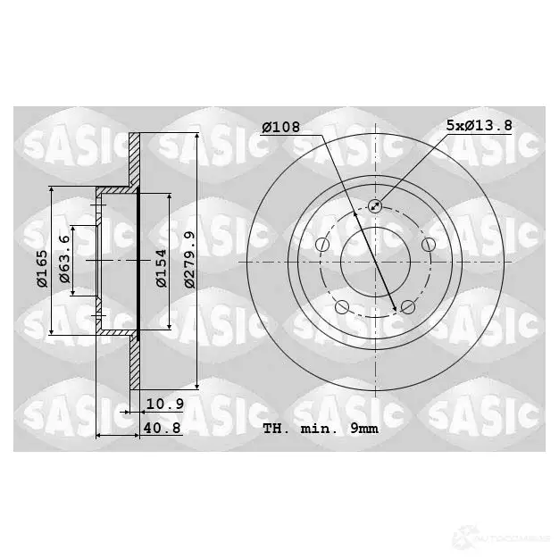 Тормозной диск SASIC B 0XB6U9 2136783 3660872375759 6106011 изображение 0