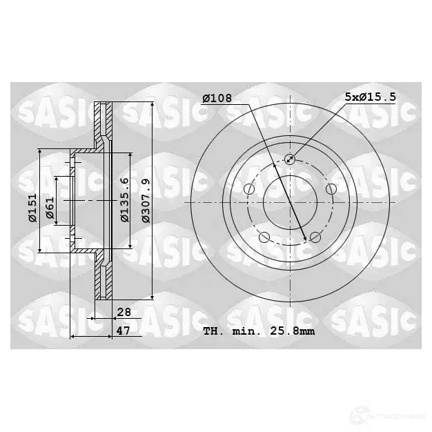 Тормозной диск SASIC 2136738 3660872375582 8F H6V 6104007 изображение 0