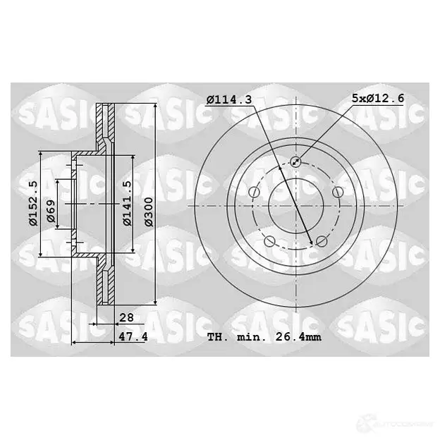 Тормозной диск SASIC 3660872446978 L 8T95TF 6106224 1222358243 изображение 0