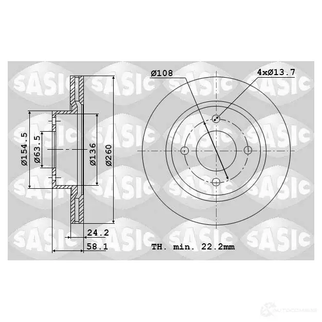 Тормозной диск SASIC 3660872327574 2139911 UAR L2T0 9004359J