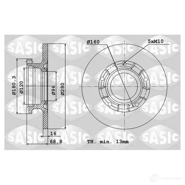 Тормозной диск SASIC U KIA0CH 6106145 2136900 3660872401250 изображение 0