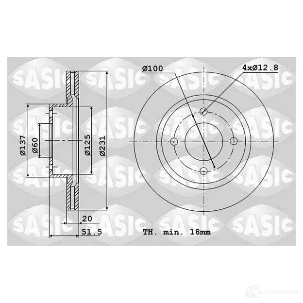 Тормозной диск SASIC 3660872448934 1222358669 6106318 G2HZB O8 изображение 0