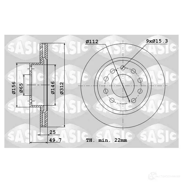 Тормозной диск SASIC 2136792 6106021 2R ZN7ZG 3660872374684 изображение 0