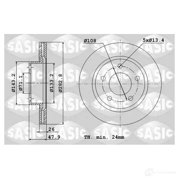 Тормозной диск SASIC 6F89GW Z 2132912 3660872366702 2464P74J изображение 0