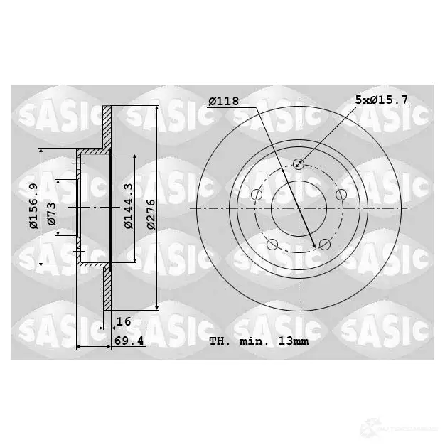 Тормозной диск SASIC 3660872353313 2140034 9004836J MK 1J4