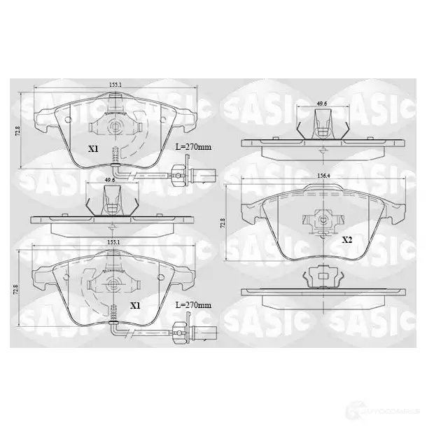 Тормозные колодки дисковые, комплект SASIC 237 63 1424961563 AZKHICV 6216074 изображение 0